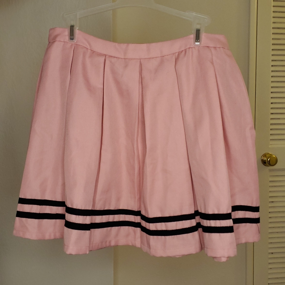 Hot Topic Pink Black Cheer Skirt